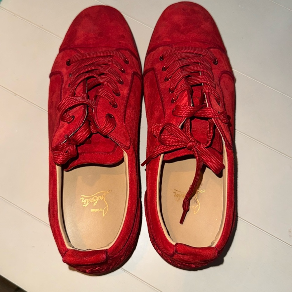 Authentic Christian Louboutin Louis Junior Red Suede Sneakers